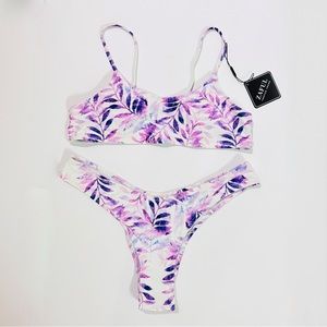 NWT Zaful White & Purple Watercolor Floral Bikini Set
